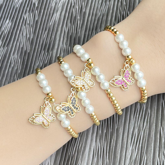 Wholesale Bracelet Copper Plated 18K Gold Butterfly Beads JDC-PREMAS-BT-012