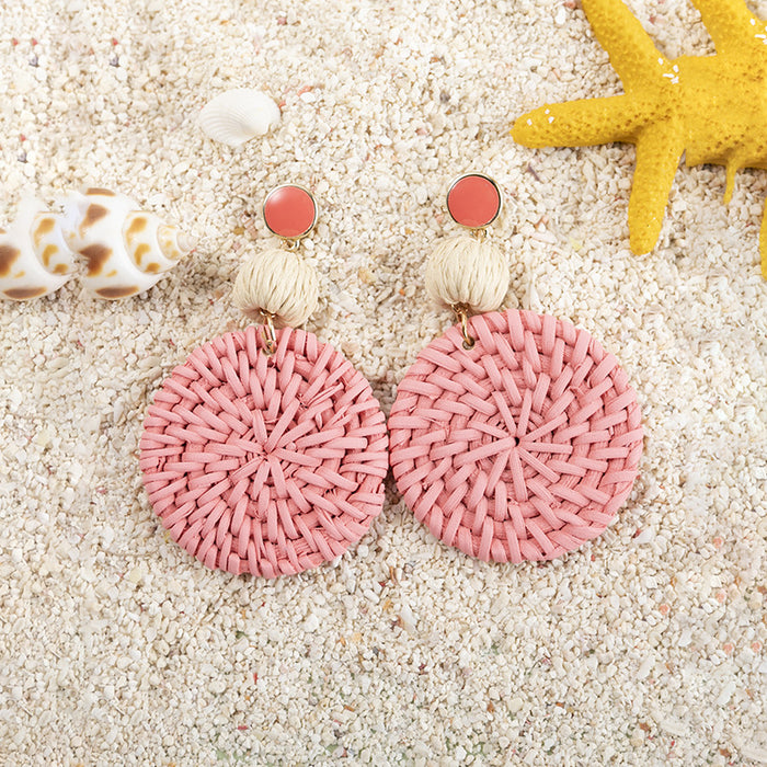 Wholesale Candy Color Rattan Holiday Style Earrings  MOQ≥3 JDC-ES-XLH004