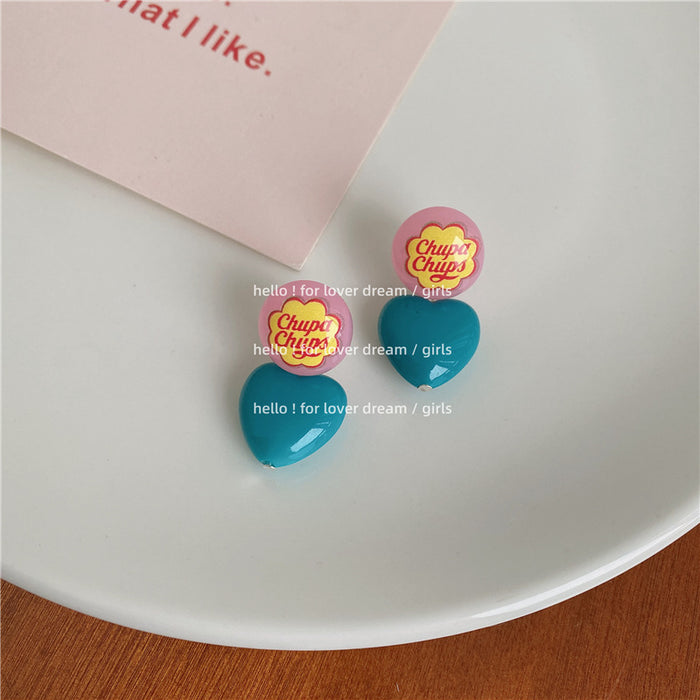 Wholesale candy color love earrings sweet and cute pink peach heart JDC-ES-Lfm015