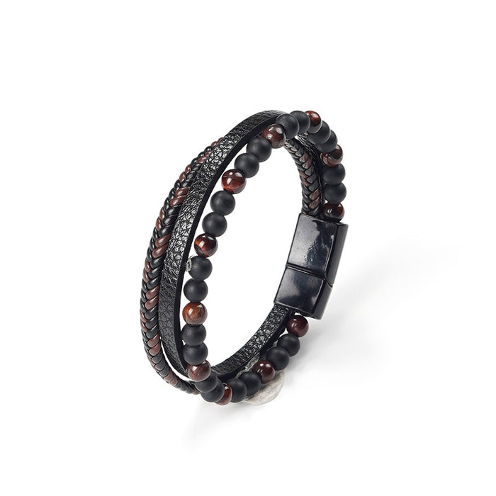 Wholesale Tiger Eye Stone Bead Bracelet Woven Multilayer Double Buckle Men JDC-BT-DiS003