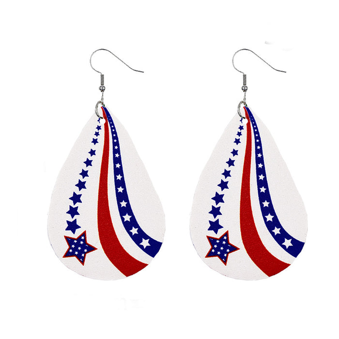 Wholesale 4th of July American Flag Leather Earrings Pentagram Independence Day Double Sided Print JDC-ES-Chengy020