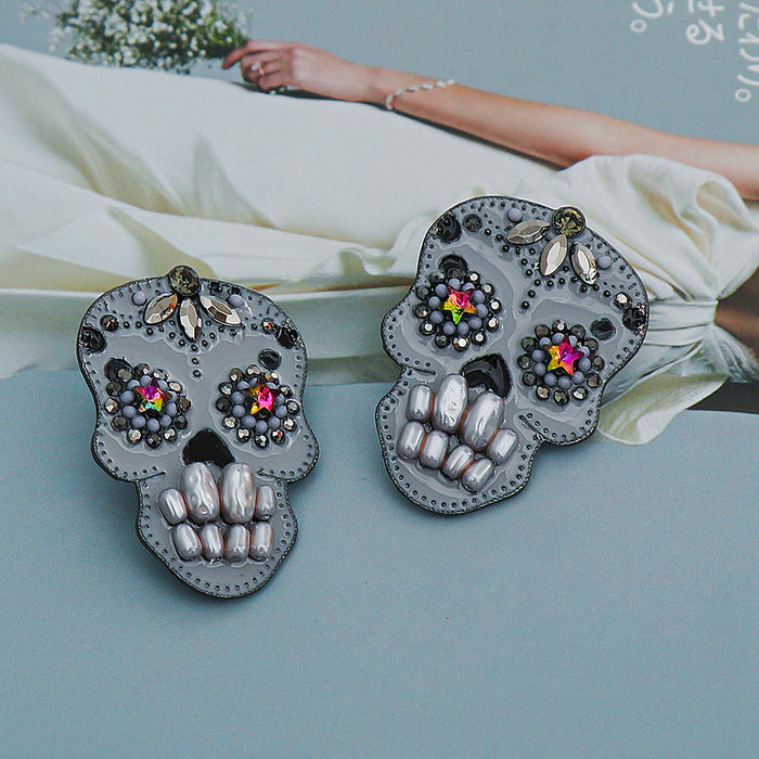 Wholesale Earrings Alloy Halloween Skull Diamond Ear Studs JDC-ES-JJ254