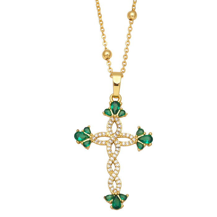 Wholesale Necklace Copper Plated 18K Gold Zircon Cross JDC-PREMAS-NE-022