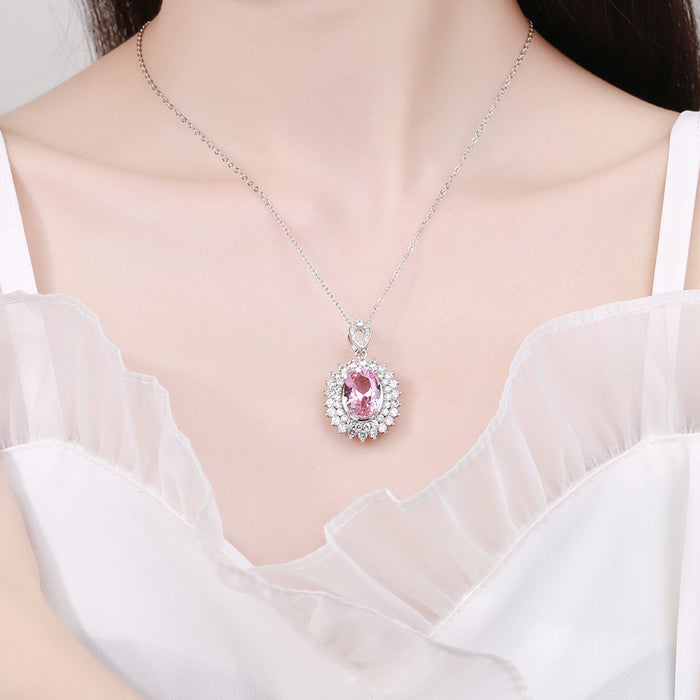 Wholesale Necklace Copper Encrusted Diamond Egg Shape Pink Zirconium Sunflower Necklace JDC-NE-BLX065