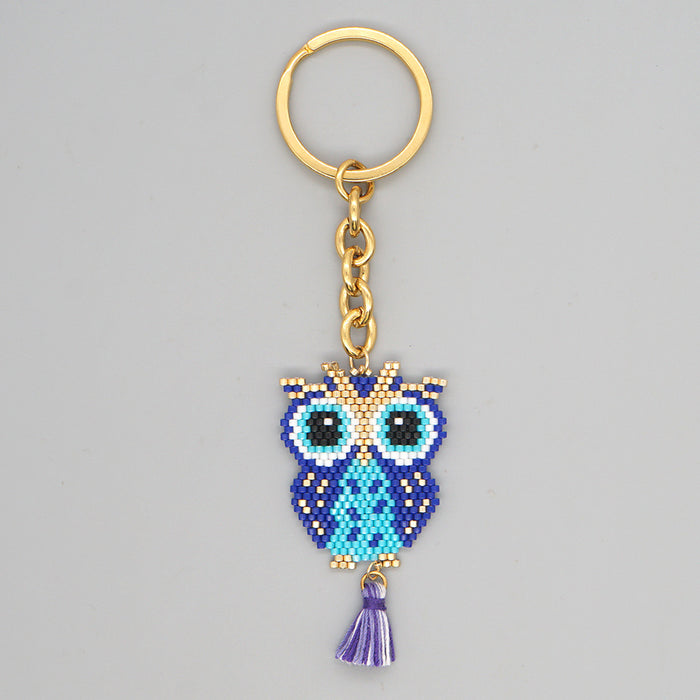 Wholesale Resin Beads Handwoven Owl Tassel Keychain JDC-KC-YXZ003