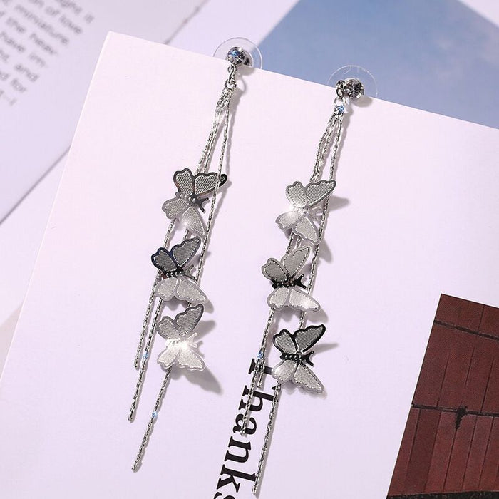 Wholesale 925 butterfly long tassel stud earrings JDC-ES-Dengy014