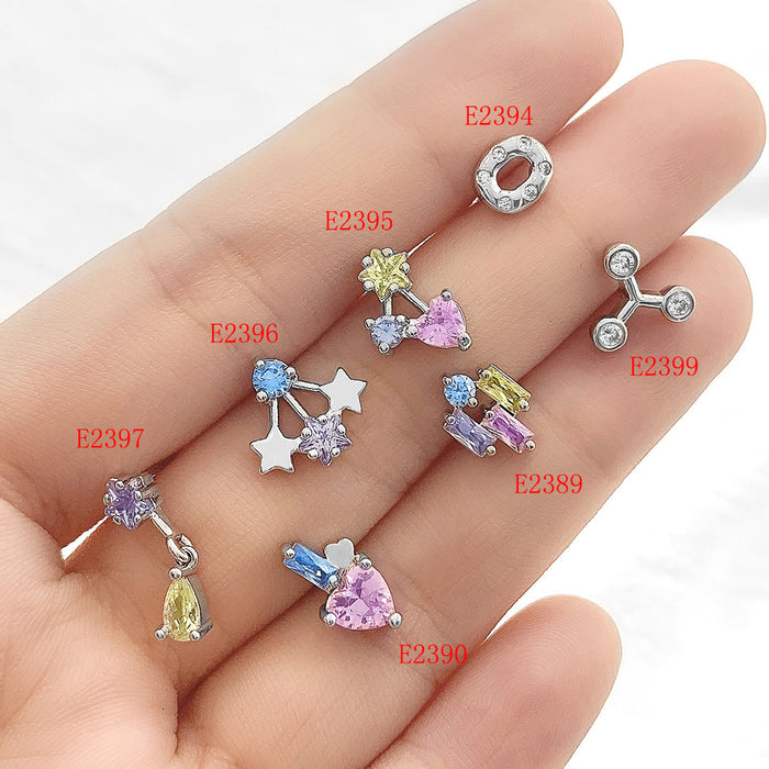 Wholesale Earrings Copper Creative Color Zirconia Stud Earrings MOQ≥2 JDC-ES-FoXi002