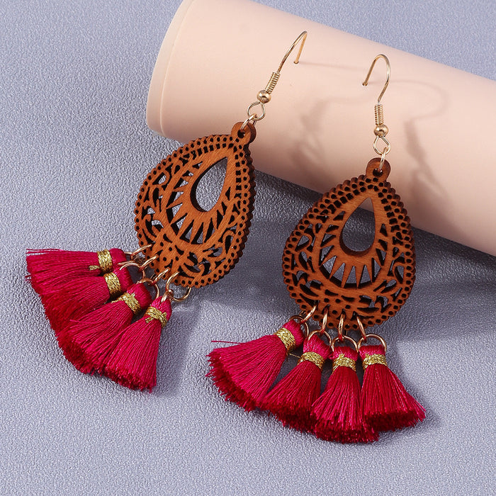 Wholesale Earrings Wooden Love Fringe Devil's Eye Hollow Carved Butterfly JDC-ES-yseng007