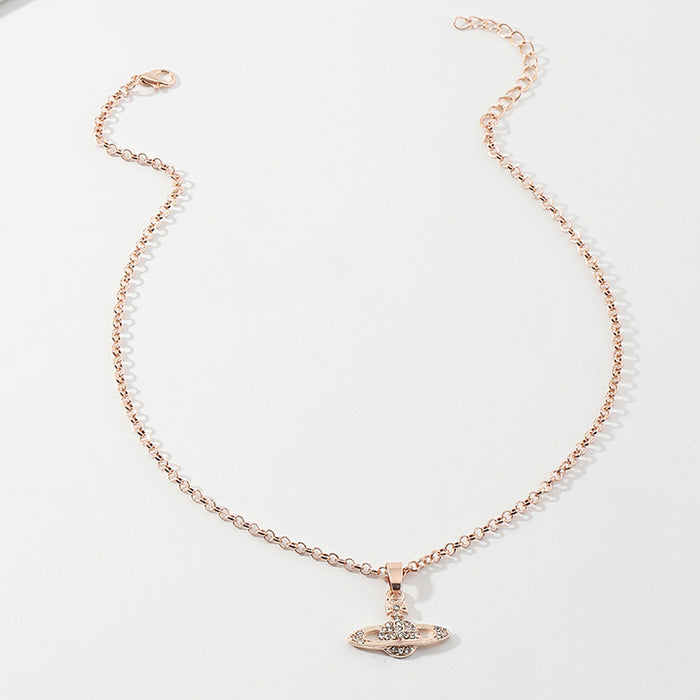 Wholesale Alloy Trend Micro Encrusted Diamond Saturn Necklace JDC-NE-E326