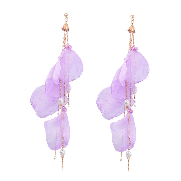 Wholesale Fabric Pearl Floral Long Earrings JDC-ES-JL1005