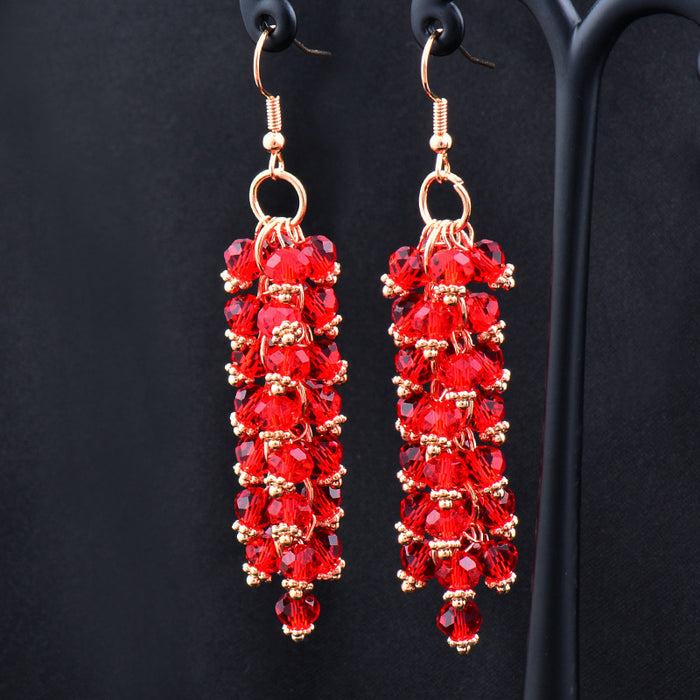 Wholesale Earrings Copper Gold Plated Rhinestones Beaded Tassel MOQ≥2 JDC-ES-KMeng001