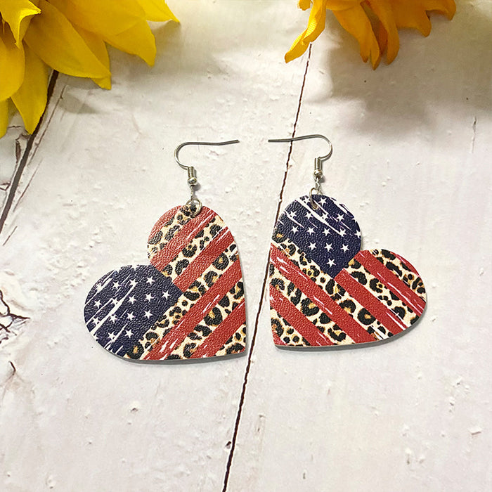 Wholesale Earrings Leather Flag Sun Flower Print Earrings 2 pairs JDC-ES-Qunyi016