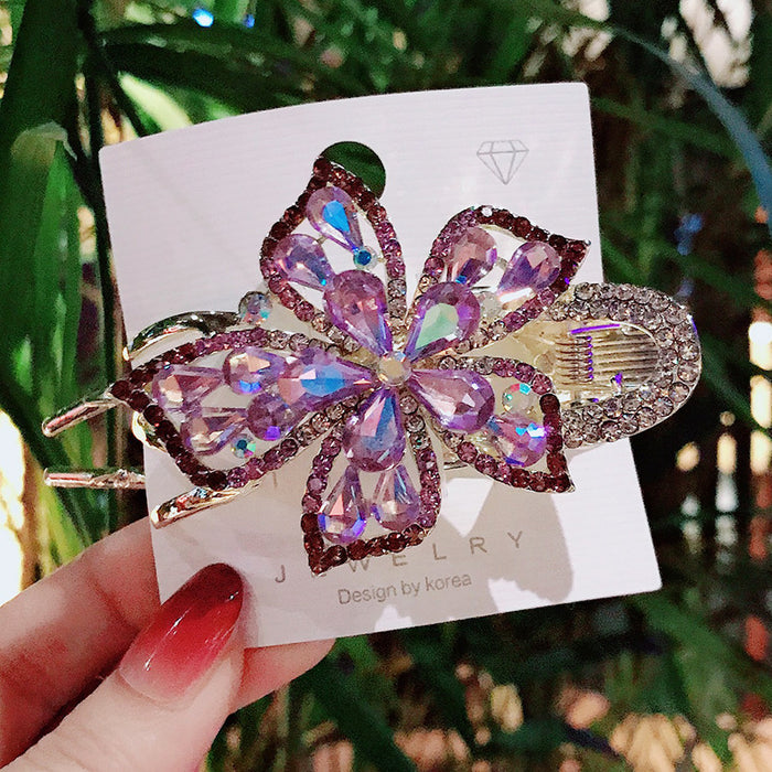 Wholesale Five Petal Flower Three Teeth Hairpin Color Flower Large Grab Clip Rhinestone JDC-HC-Donghui007