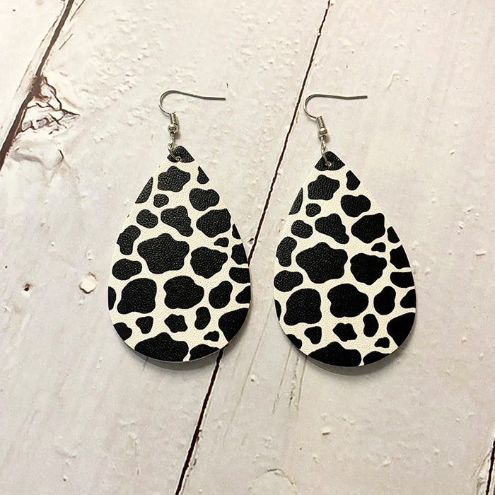 Wholesale Earrings Leather Leopard Sunflower Print Earrings 2 pairs JDC-ES-Qunyi015