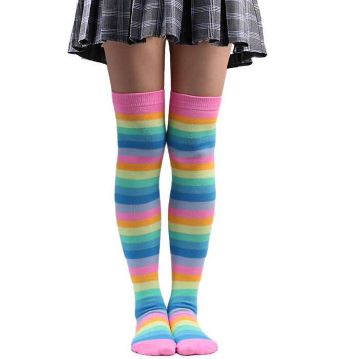 Wholesale Socks Polyester Rainbow Stripe Over-the-Knee Socks MOQ≥3 JDC-SK-XQ003