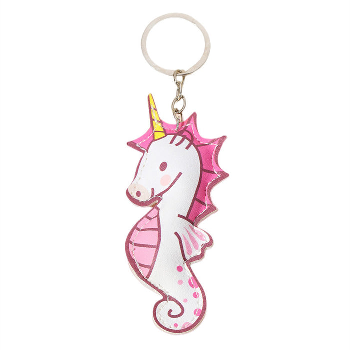 Wholesale Pink Leather Small Seahorse Keychain MOQ≥2 JDC-KC-WenJ006