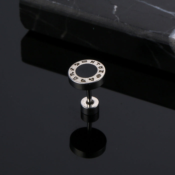 Wholesale Stainless Steel Roman Numeral Round Pie Stud Earrings MOQ≥2 JDC-ES-qiany003