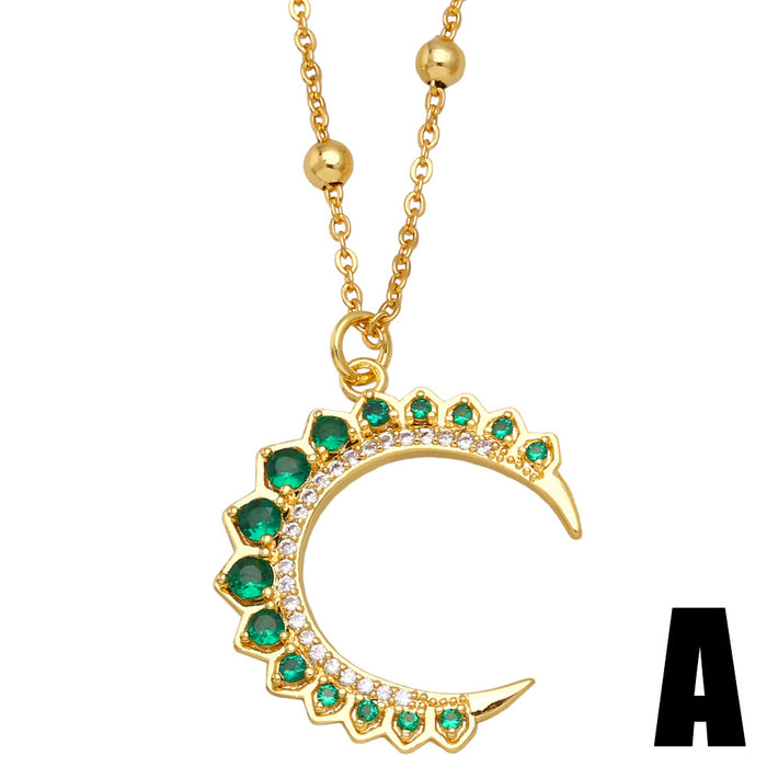 Wholesale Heart Moon Emerald Zircon Necklace Niche Designs JDC-NE-AS584