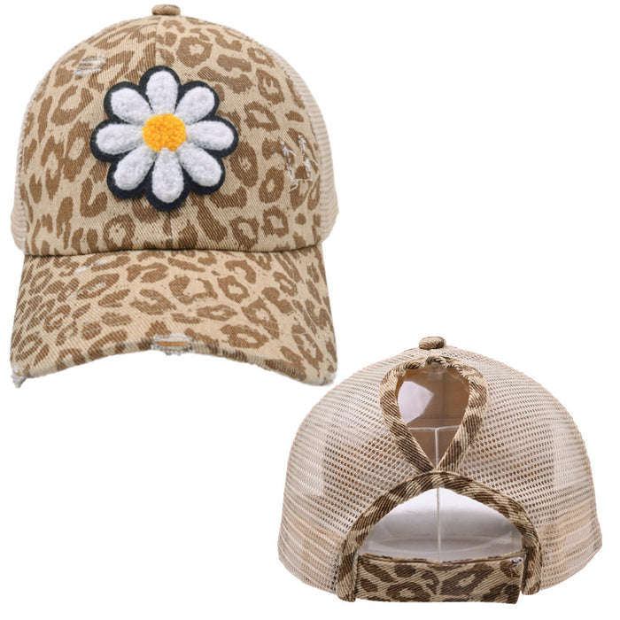 Wholesale Leopard Print Ponytail Baseball Cap Sports Shade Breathable Cap MOQ≥2 JDC-FH-WenR012