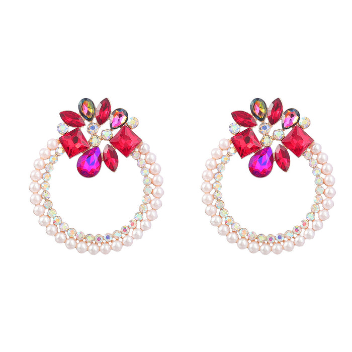 Wholesale Alloy Diamond Set Pearl Floral Round Earrings JDC-ES-JL989