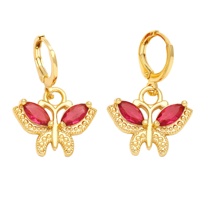 Wholesale Earrings Copper Colored Zircon Butterfly JDC-ES-PREMAS007