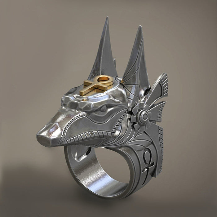 Wholesale Ancient Egyptian Jackal Head Alloy Ring JDC-RS-HuaJ001