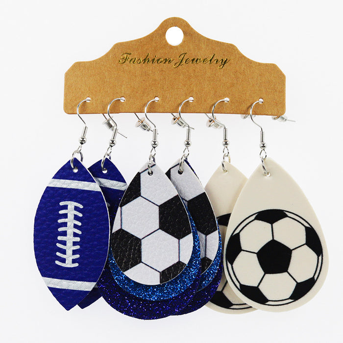 Wholesale Earrings Leather Football Basketball Ball Shape 3 Pairs Set MOQ≥2 JDC-ES-CCP001