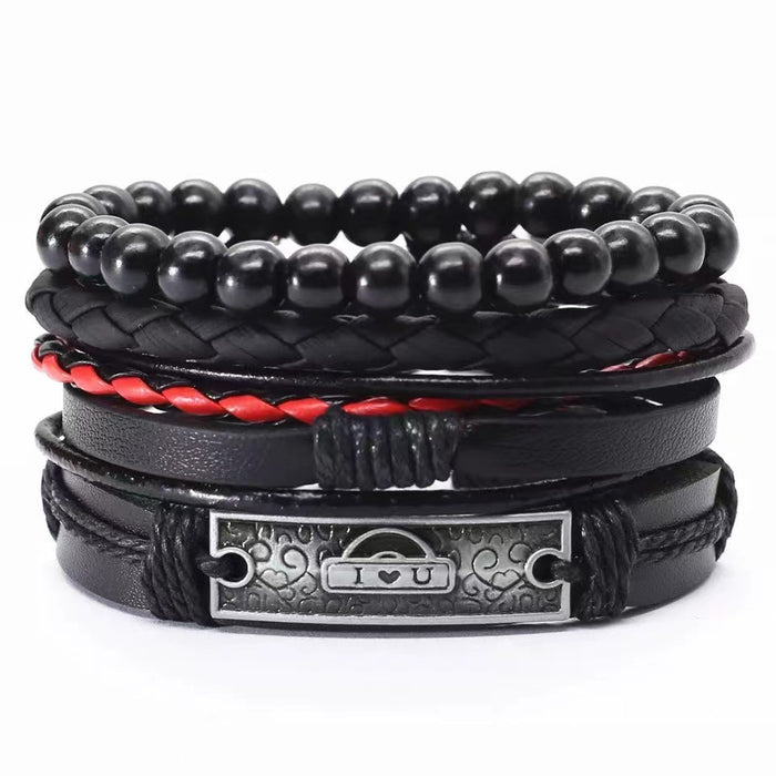 Wholesale Four Piece Card Braided Bracelet Leather Bracelet Multilayer Set MOQ≥3 JDC-BT-BaB009