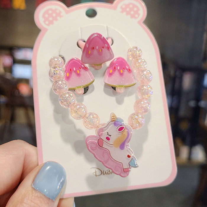 Wholesalee Girls Jewelry Set Children's Bracelet Baby Ear Clip Cartoon Gift MOQ≥5 JDC-ES-Nimei001