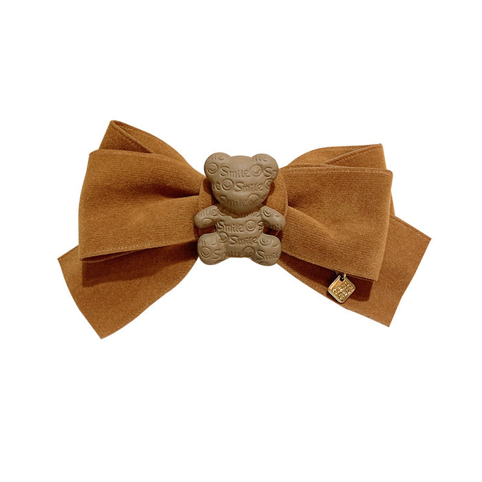 Wholesale Cute Letter Bear Suede Bow Hair Clip MOQ≥2 JDC-HC-Mer004