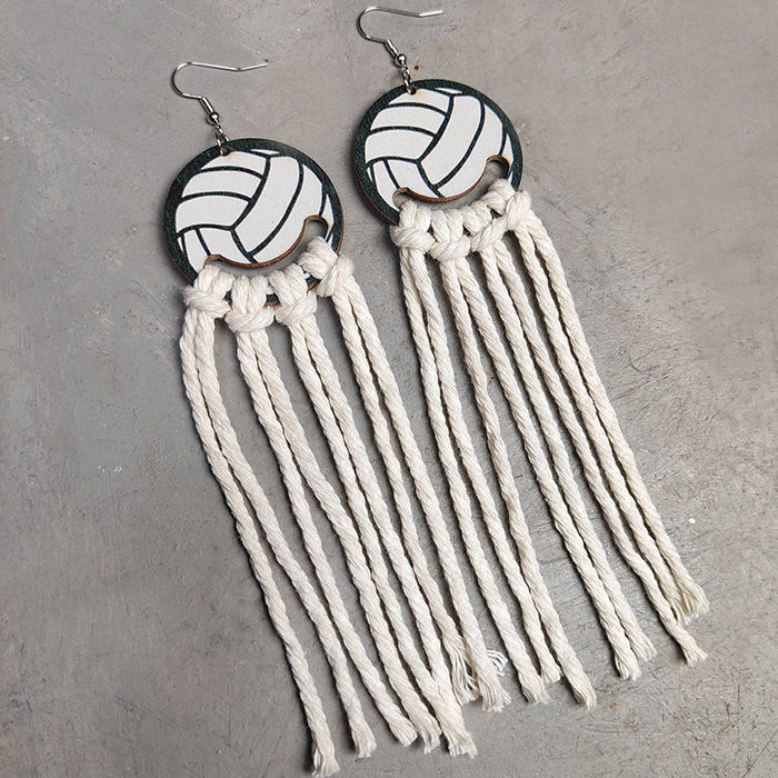 Wholesale Earrings Wooden Balls Bohemian Hand Woven Long Tassels 2 Pairs JDC-ES-HeYi085