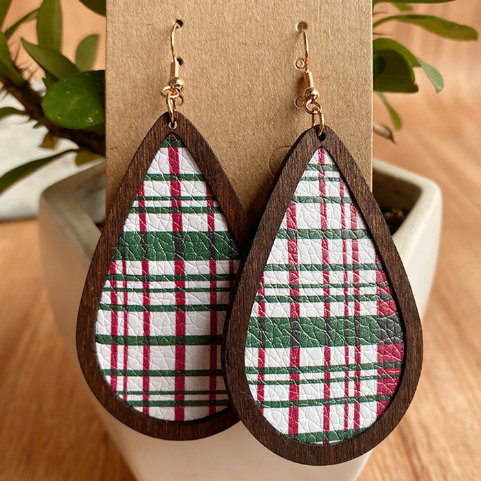 Wholesale Earrings Wooden Lychee Pattern Retro Plaid Snowflakes 2 Pairs JDC-ES-HeYi071