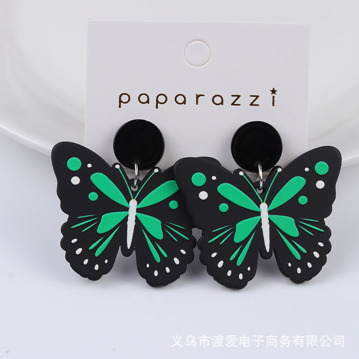 Wholesale Contrast Embossed Colorful Butterfly Print Earrings MOQ≥2 JDC-ES-DUAI029