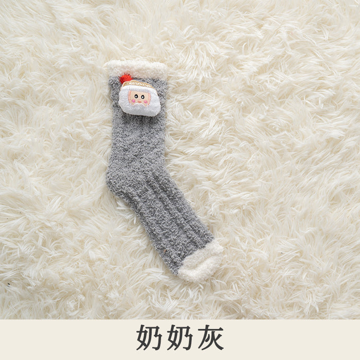 Wholesale Sock Coral Fleece Sweat Absorbing Medium Tube Winter Thickening Warm Cute Christmas MOQ≥5 JDC-SK-JiaF010