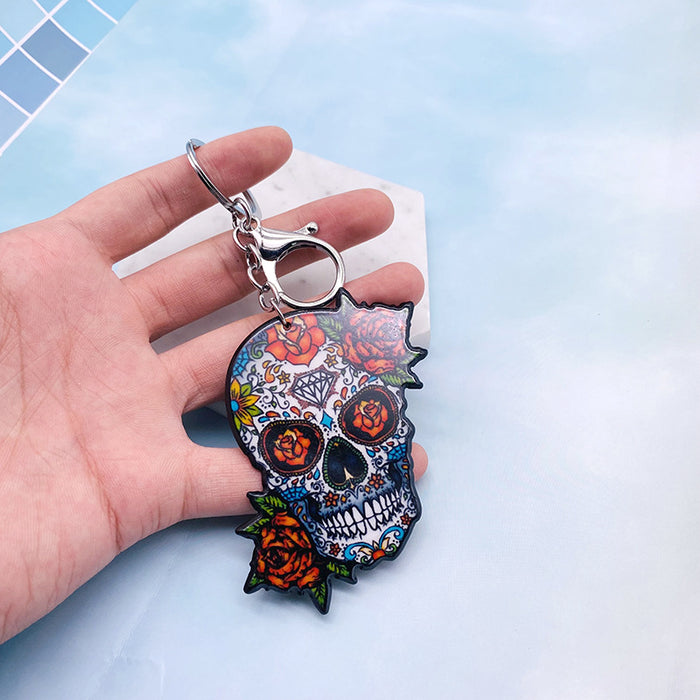 Wholesale Acrylic Rose Flower Skull Plastic Keychain JDC-KC-LYan004