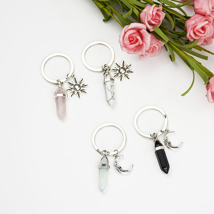 Jewelry WholesaleWholesale Sun Moon Natural Stone Hexagon Pillar Crystal Couple Alloy Keychain JDC-KC-SiShuo001 Keychains 思硕 %variant_option1% %variant_option2% %variant_option3%  Factory Price JoyasDeChina Joyas De China