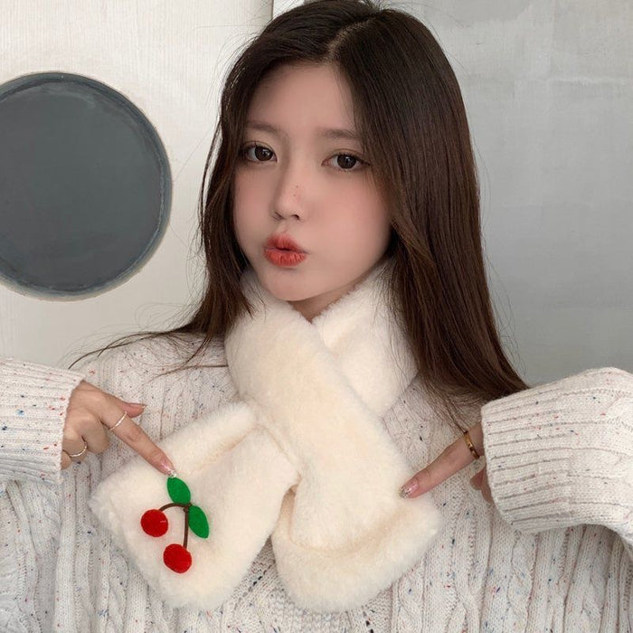 Wholesale Faux Rabbit Plush Cherry Scarf JDC-SF-Liangm002