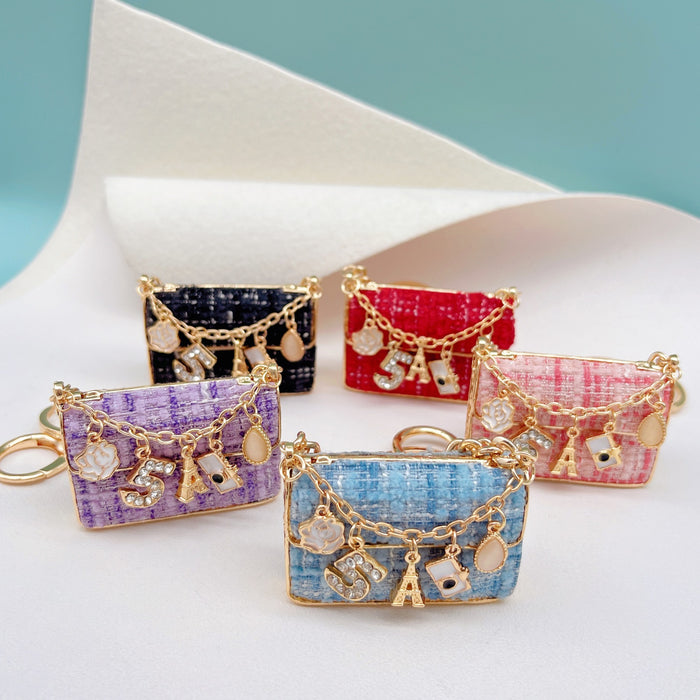 Wholesale Keychains Alloy Fabric Rhinestone Bag Pendant MOQ≥2 JDC-KC-ZhanLun001