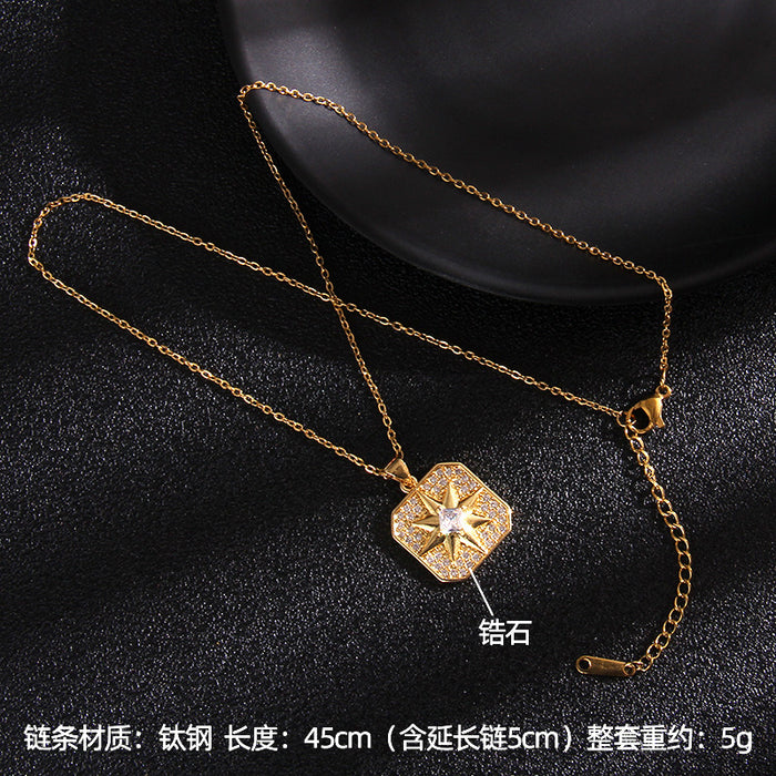 Jewelry WholesaleWholesale Octagon Gold Plated Zircon Titanium Steel Dreamcatcher Necklace JDC-NE-RongS008 Necklaces 荣硕 %variant_option1% %variant_option2% %variant_option3%  Factory Price JoyasDeChina Joyas De China