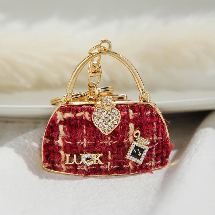 Wholesale Flannel Rhinestone Bag Shape Alloy Keychain MOQ≥2 JDC-KC-ChaoK022