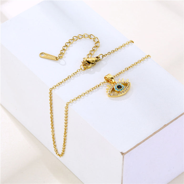 Wholesale Necklace Stainless Steel Full Diamond Zircon Blue Eyes JDC-NE-QR011