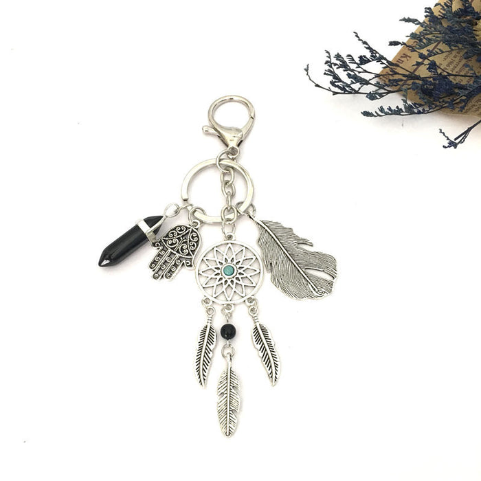 Capataz de ensueño colgante al por mayor Palm Feather Accessors Vintage Stone Keychain JDC-KC-Shuoyu002