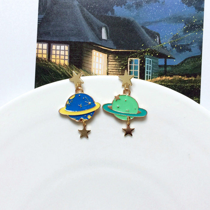 Wholesale Earrings Alloy Ceramic Cartoon Star Asymmetrical Earrings MOQ≥10 JDC-ES-Lxx004