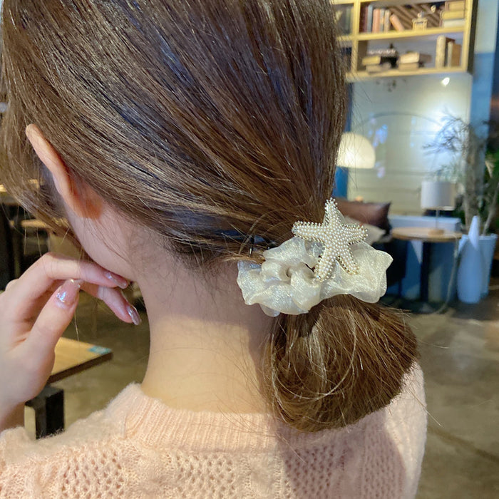 Wholesale pearl organza cute starfish hair rope MOQ≥2 JDC-HS-HaiYi003