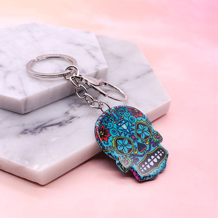 Wholesale Acrylic Flower Skull Plastic Keychain JDC-KC-LYan002