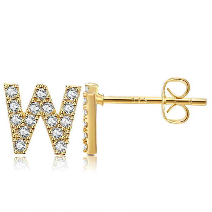 Wholesale Small Letter Stud Earrings Brass Gold Plated Jewelry JDC-ES-WB030