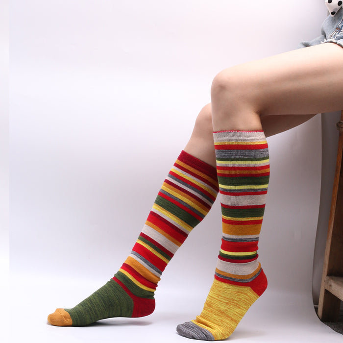 Wholesale Sock Cotton Blend Spandex Stockings Color Stripes Warm Winter JDC-SK-XQ028