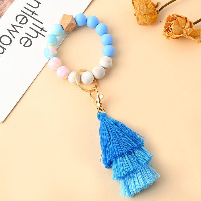 Jewelry WholesaleWholesale Silicone Beaded Alloy Tassel Wristlet Keychain JDC-KC-HYi002 Keychains 弘亿 %variant_option1% %variant_option2% %variant_option3%  Factory Price JoyasDeChina Joyas De China