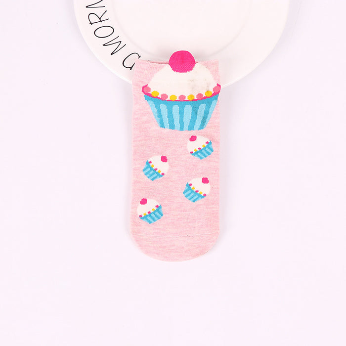 Wholesale cotton women's socks cupcake small ears boat socks MOQ≥10 JDC-SK-ZQB008