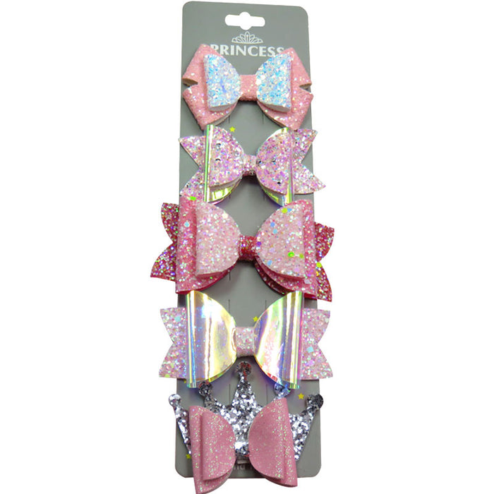 Wholesale pink girl sequin bow hair clip with cardboard 5 pcs JDC-HC-Junm002